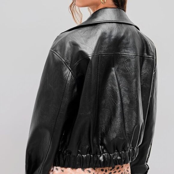 NWT CIDER Vegan Faux Leather Collar Pocket Bomber Jacket Sz small - Picture 3 of 5